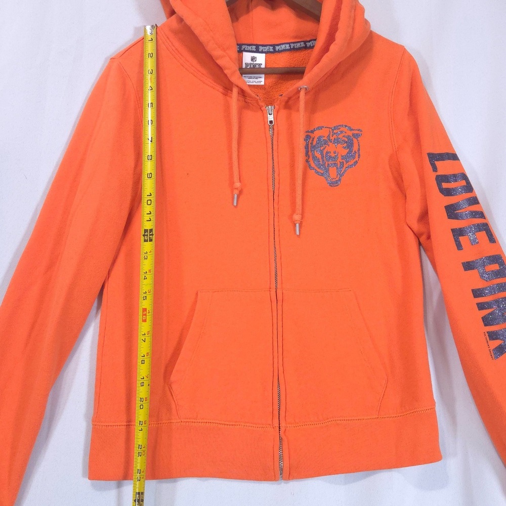 Victoria's Secret PINK Chicago Bears Hoodie S Bling Full Zip Orange Y2K NFL Cozy - Picture 15 of 16